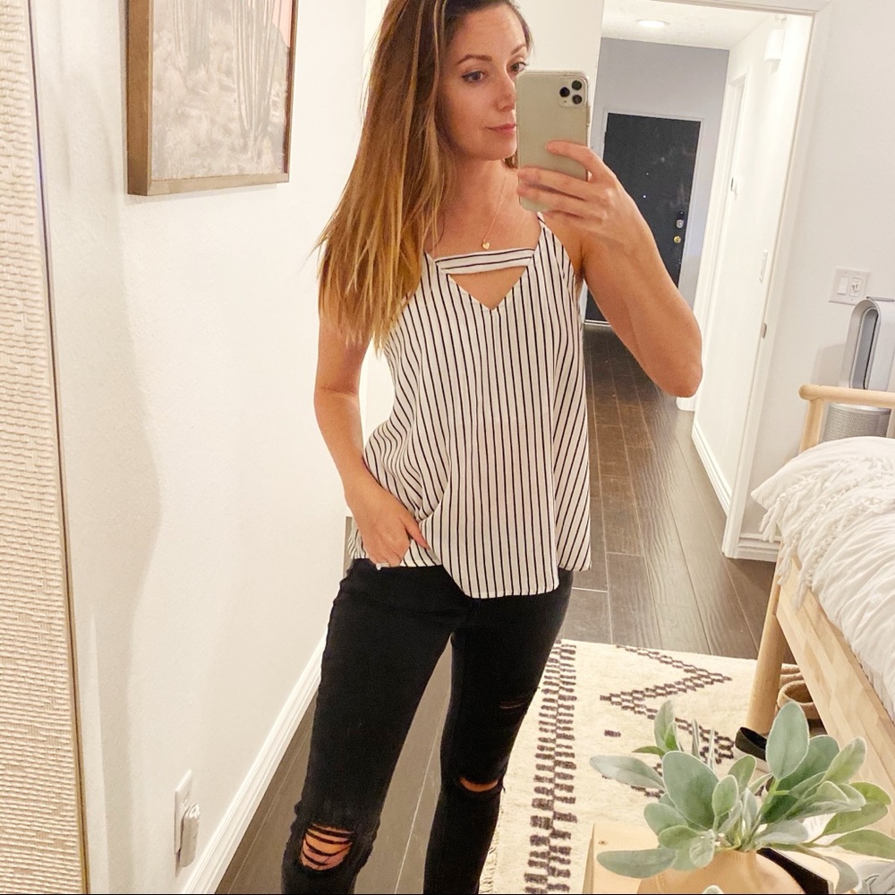 Striped Spaghetti Strap Blouse with Fun Detailing